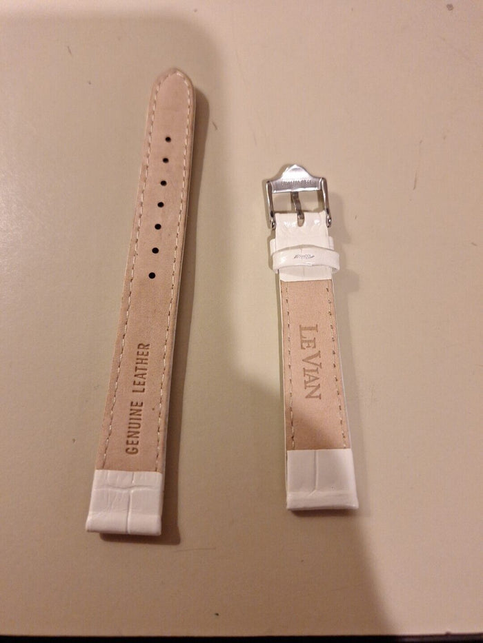 LE VIAN (LeVian) GENUINE LEATHER 14 MM WATCH STRAP ZAS 197 White  MISSING LUGS!! - Diamonds Sapphires Rubies Emeralds