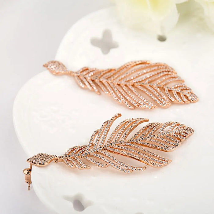 Long Dangle Feather Statement Earrings for Wedding (2 Colours) - The Wedding Garter