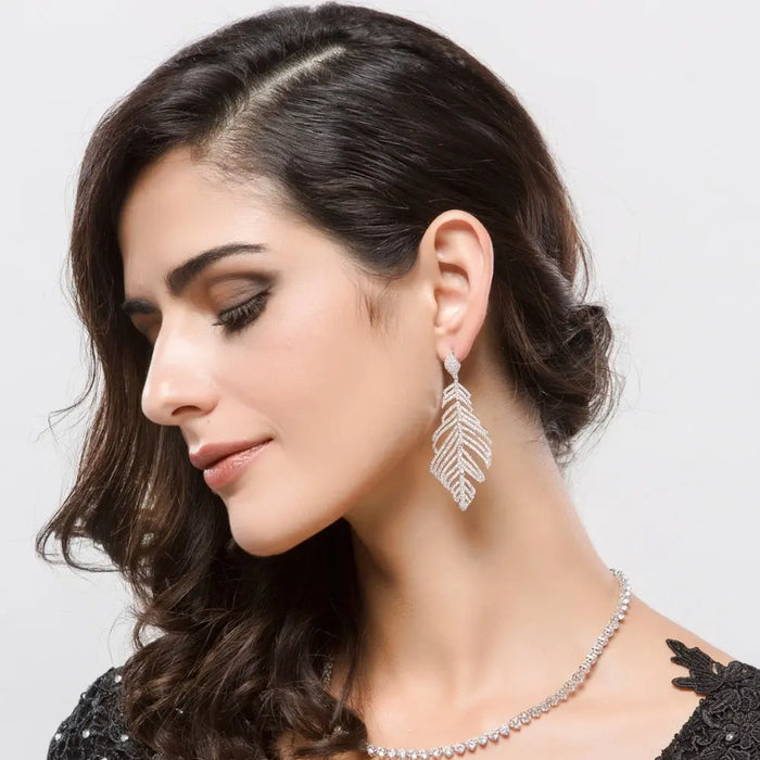 Long Dangle Feather Statement Earrings for Wedding (2 Colours) - The Wedding Garter