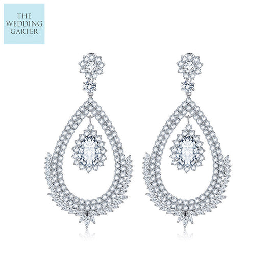 Long Dangle Round CZ Diamond Chandelier Earrings - The Wedding Garter