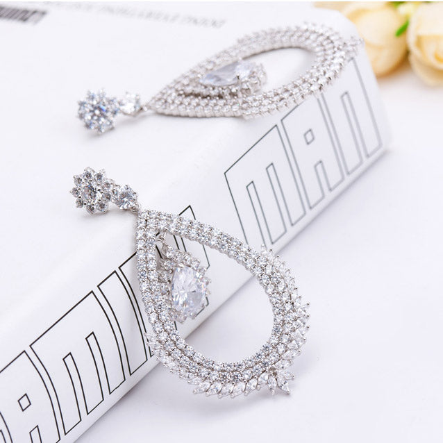 Long Dangle Round CZ Diamond Chandelier Earrings - The Wedding Garter