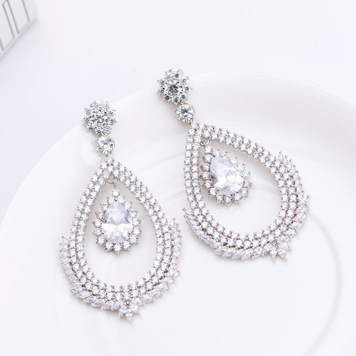 Long Dangle Round CZ Diamond Chandelier Earrings - The Wedding Garter