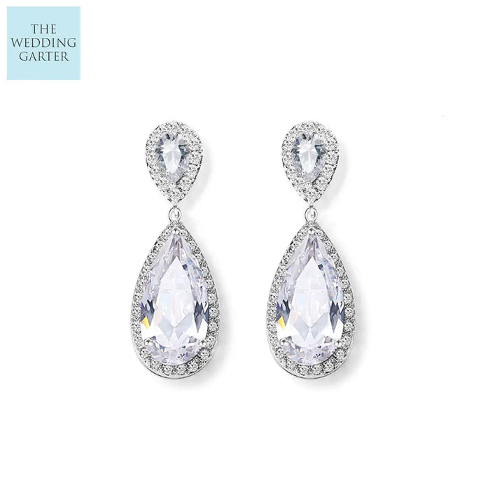 long teardrop cubic zirconia bridal earrings