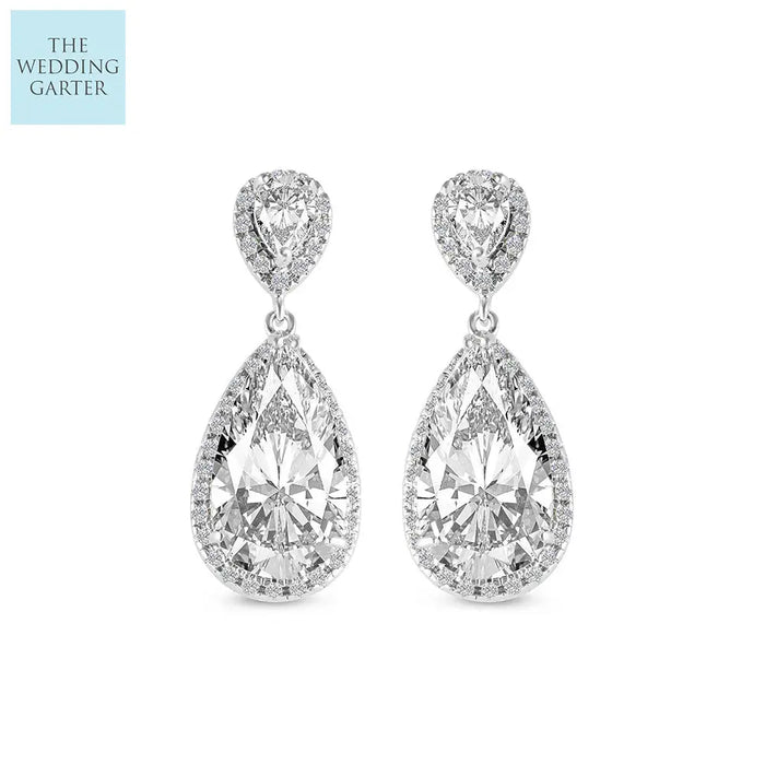 Long Teardrop Cubic Zirconia Diamond Bridal Earrings - The Wedding Garter