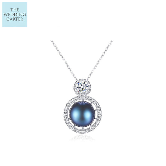 Luxury Black Pearl & CZ Pendant Necklace For Brides - The Wedding Garter