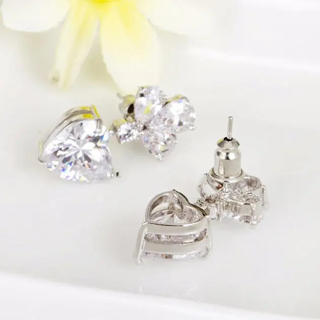 Luxury Clear Zircona Heart Shaped Diamond Drop Bridal Earrings - The Wedding Garter