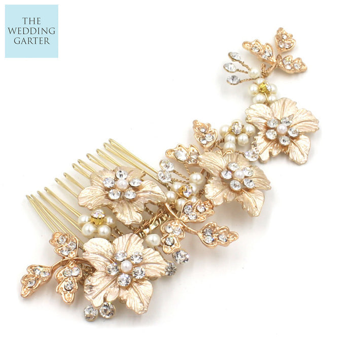 Luxury Crystal Silver Leaf Bridal Headpiece Comb - The Wedding Garter