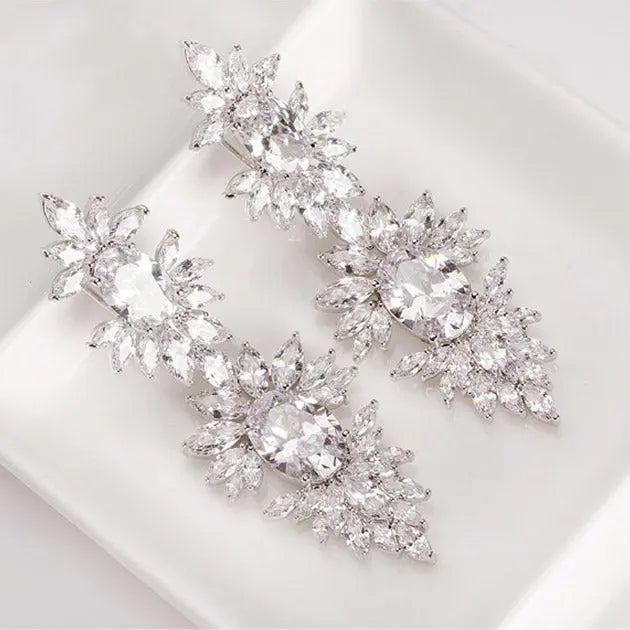 Luxury Cubic Zirconia Long Dangle Wedding Earrings - The Wedding Garter