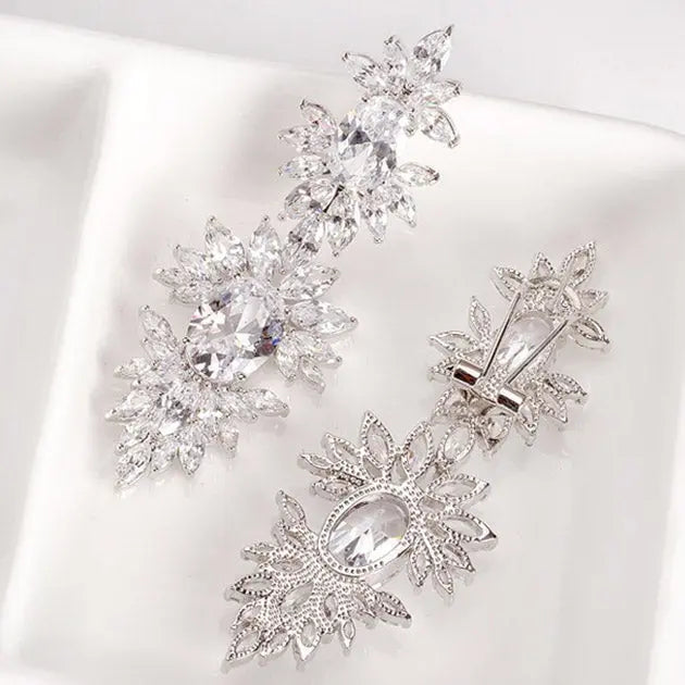 Luxury Cubic Zirconia Long Dangle Wedding Earrings - The Wedding Garter