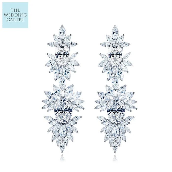 Luxury Cubic Zirconia Long Dangle Wedding Earrings - The Wedding Garter
