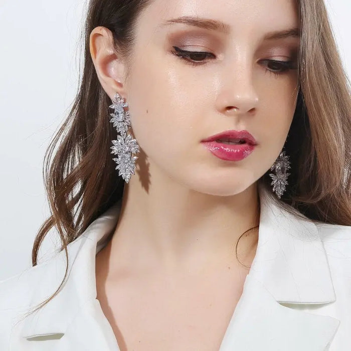 Luxury Cubic Zirconia Long Dangle Wedding Earrings - The Wedding Garter