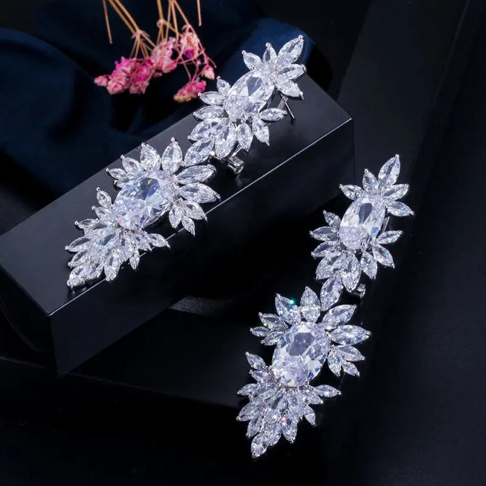 Luxury Cubic Zirconia Long Dangle Wedding Earrings - The Wedding Garter