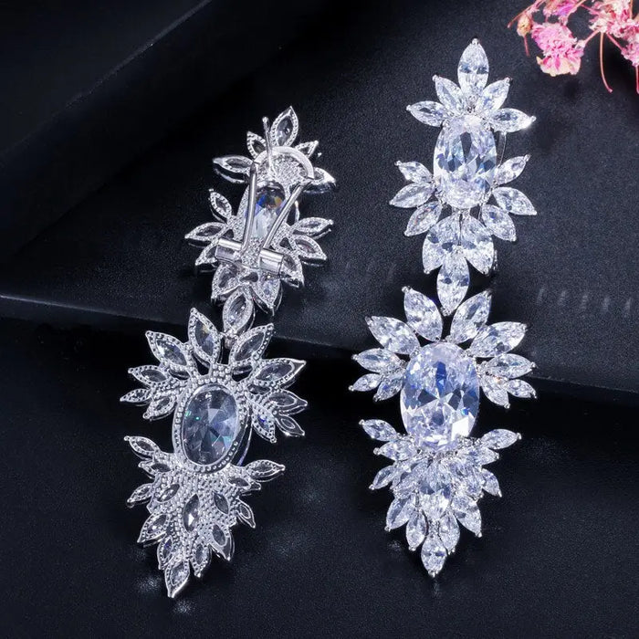Luxury Cubic Zirconia Long Dangle Wedding Earrings - The Wedding Garter