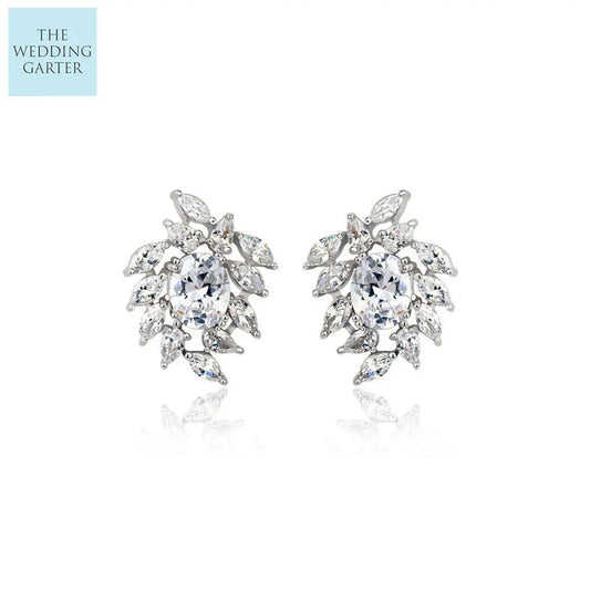white cold cubic zirconia wedding earrings