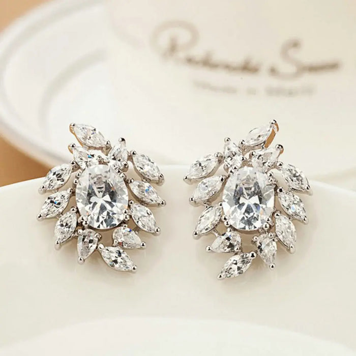 Luxury Designer CZ Diamond Silver Stud Earrings For Wedding - The Wedding Garter