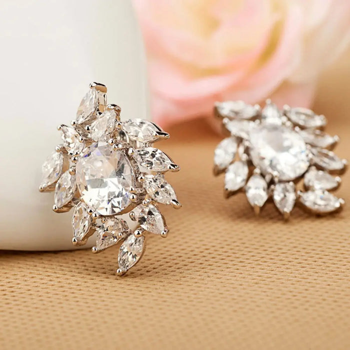 Luxury Designer CZ Diamond Silver Stud Earrings For Wedding - The Wedding Garter