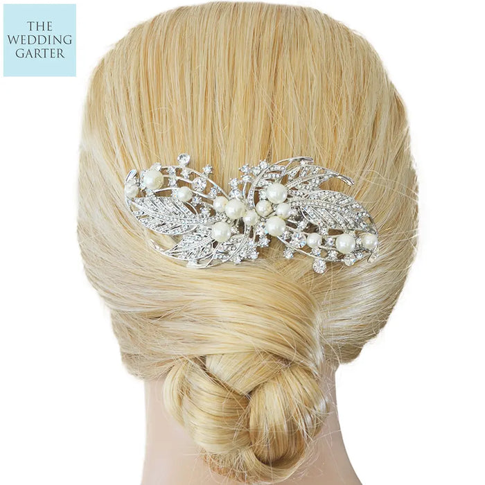 Luxury Designer Pearl and Crystal Wedding Headpiece Comb - The Wedding Garter