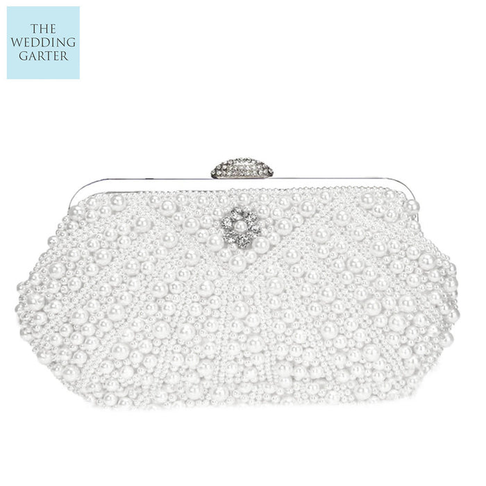 white pearl bridal clutch