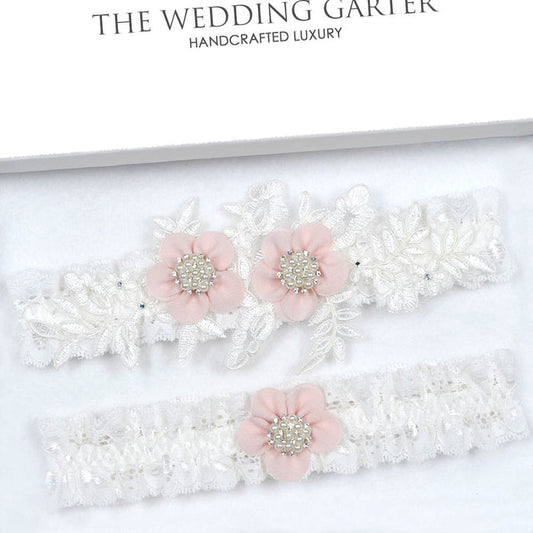 pink and ivory wedding garter