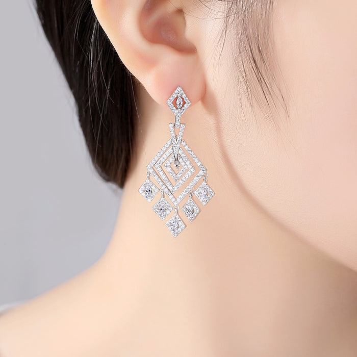 Luxury Micro Pave CZ Diamond Long Dangle Bridal Earrings - The Wedding Garter
