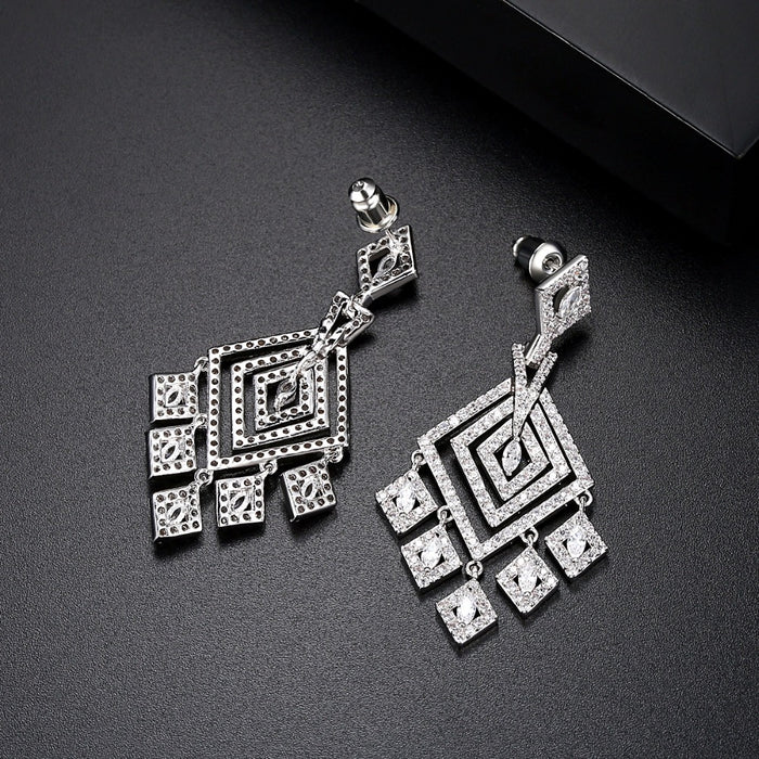 Luxury Micro Pave CZ Diamond Long Dangle Bridal Earrings - The Wedding Garter