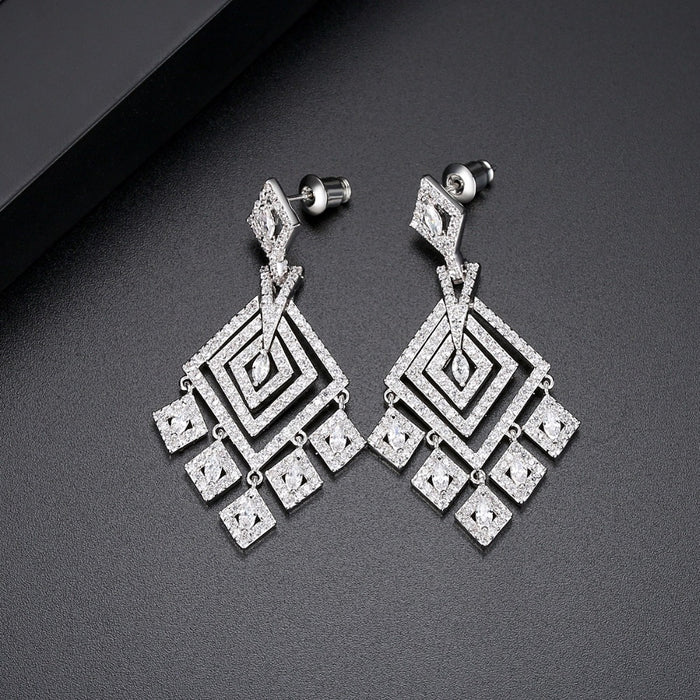 Luxury Micro Pave CZ Diamond Long Dangle Bridal Earrings - The Wedding Garter