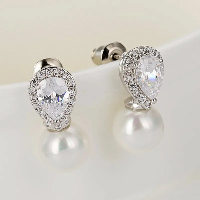 Luxury Pearl & CZ Diamond Stud Bridesmaid Earrings - The Wedding Garter