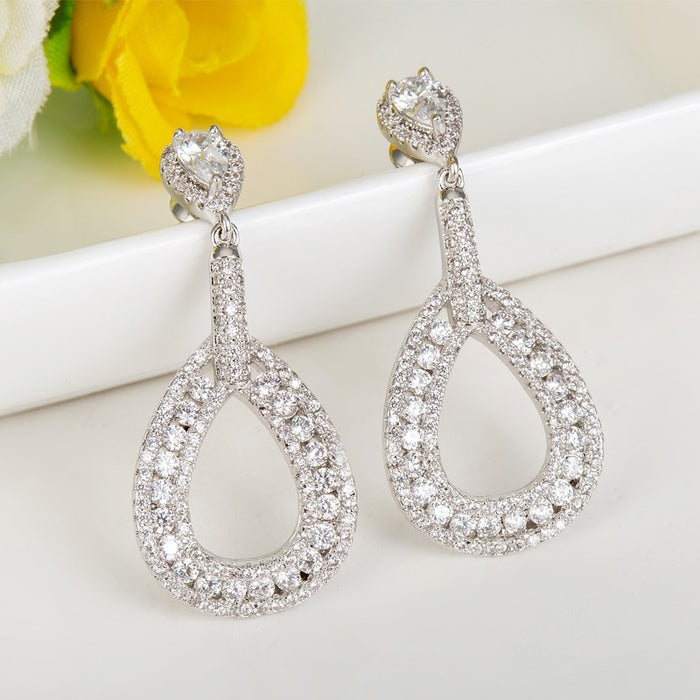 Luxury Round Micro Paved Long Drop Bridal Earrings - The Wedding Garter