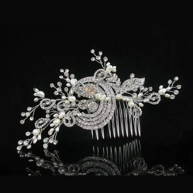 Luxury Swarovski Crystal & Freshwater Pearl Bridal Headpiece - The Wedding Garter