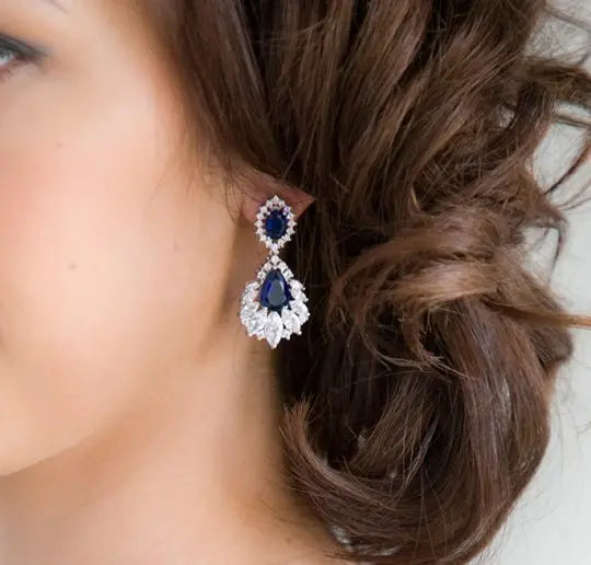 Luxury Vintage Something Blue CZ Earrings For Wedding - The Wedding Garter