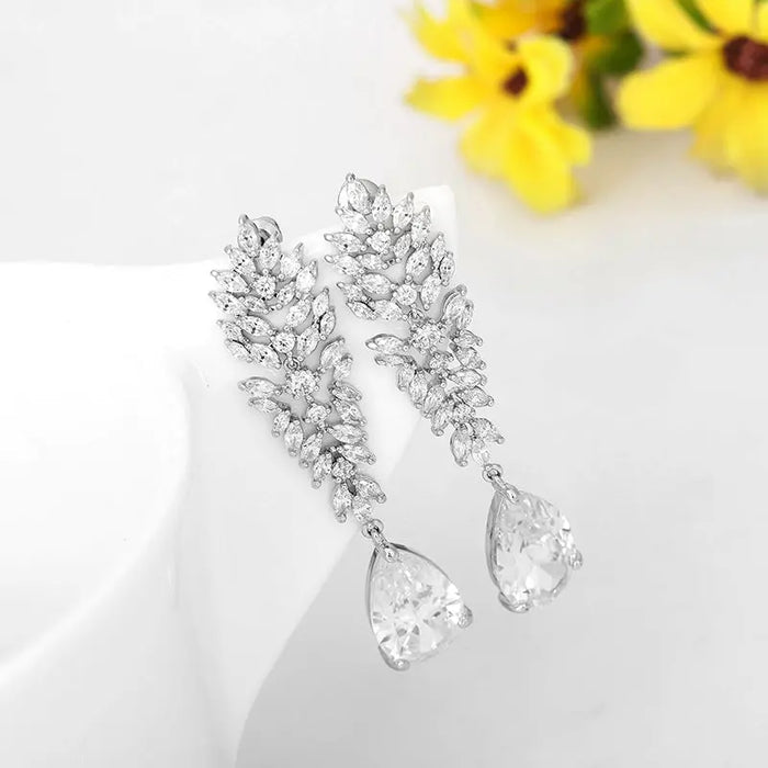 Luxury Women's Long Drop Pear CZ Diamond Earrings - The Wedding Garter