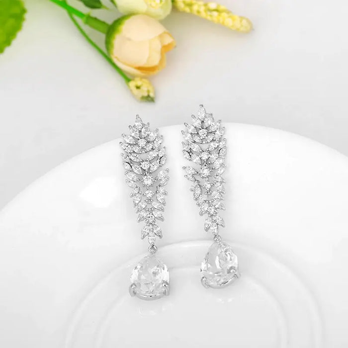 Luxury Women's Long Drop Pear CZ Diamond Earrings - The Wedding Garter