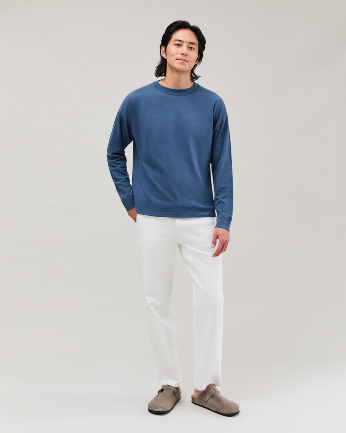Mens Relaxed Long Sleeve Tee - Pigment Dye Jersey - Moonlit Ocean