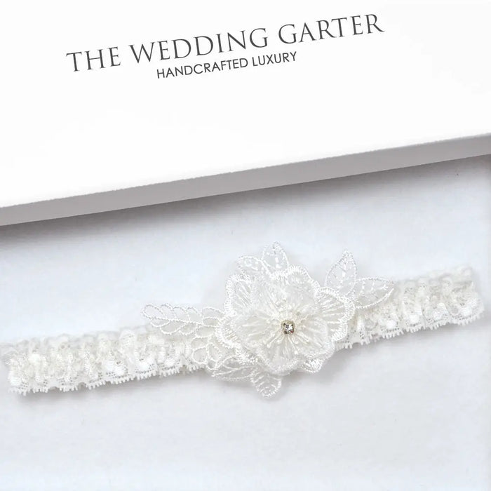 Mila Ivory Floral Stretch Lace Wedding Garter - The Wedding Garter