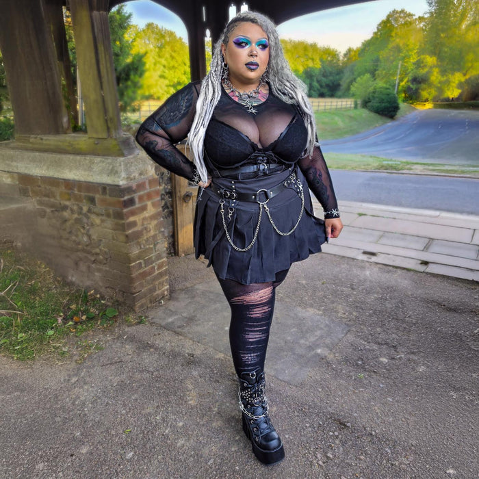 Mixed Denier Tights - Torn - Black