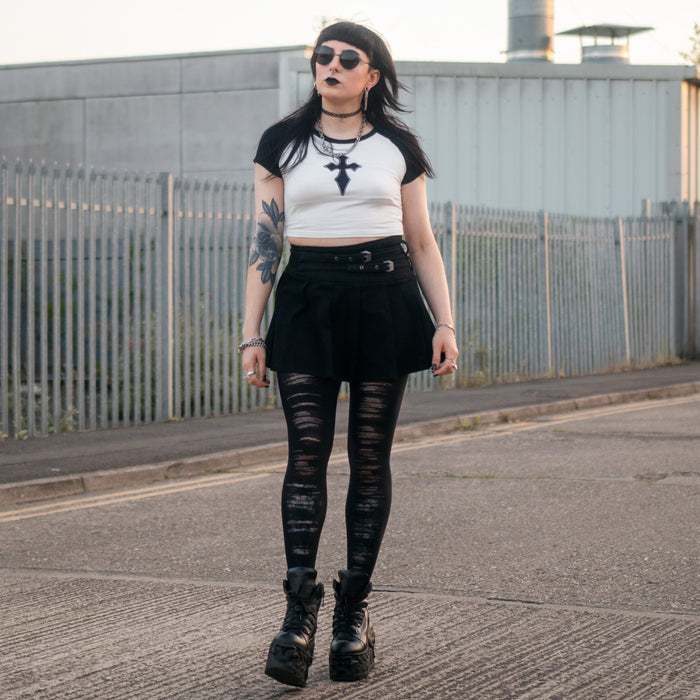 Mixed Denier Tights - Torn - Black