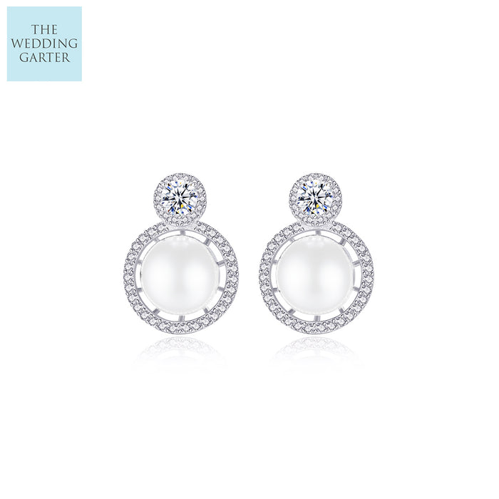 Natural Ivory Pearl & CZ Stud Wedding Earrings Online - The Wedding Garter