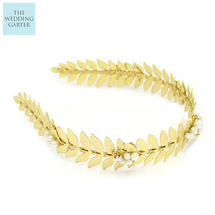 gold leaf headband for bride