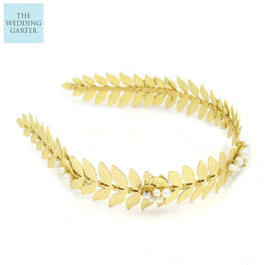 gold leaf headband for bride