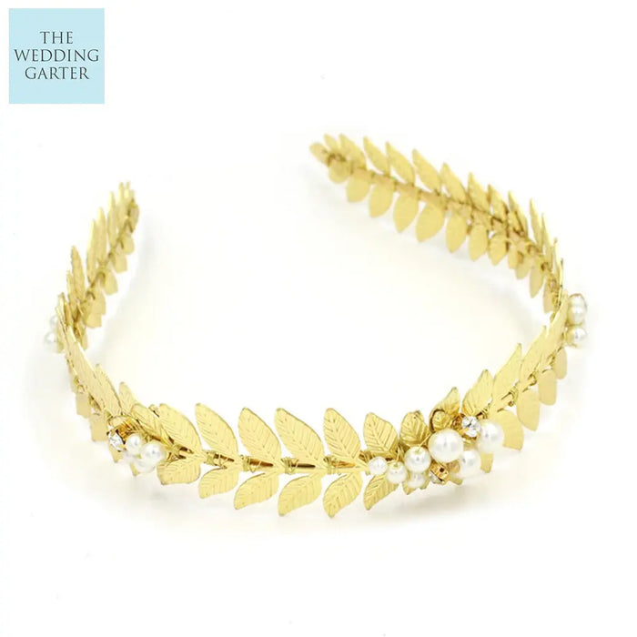 Olive Leaf Gold Vine Wedding Headpiece - The Wedding Garter