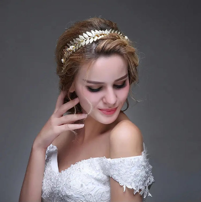 Olive Leaf Gold Vine Wedding Headpiece - The Wedding Garter