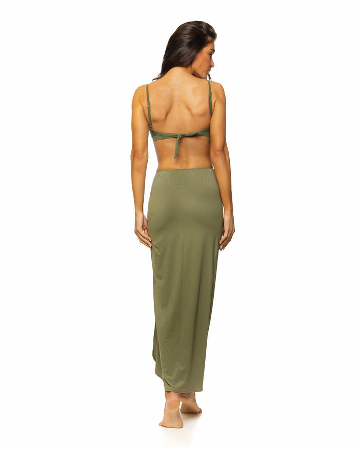 Olive Side Slit Long Skirt Cover-up