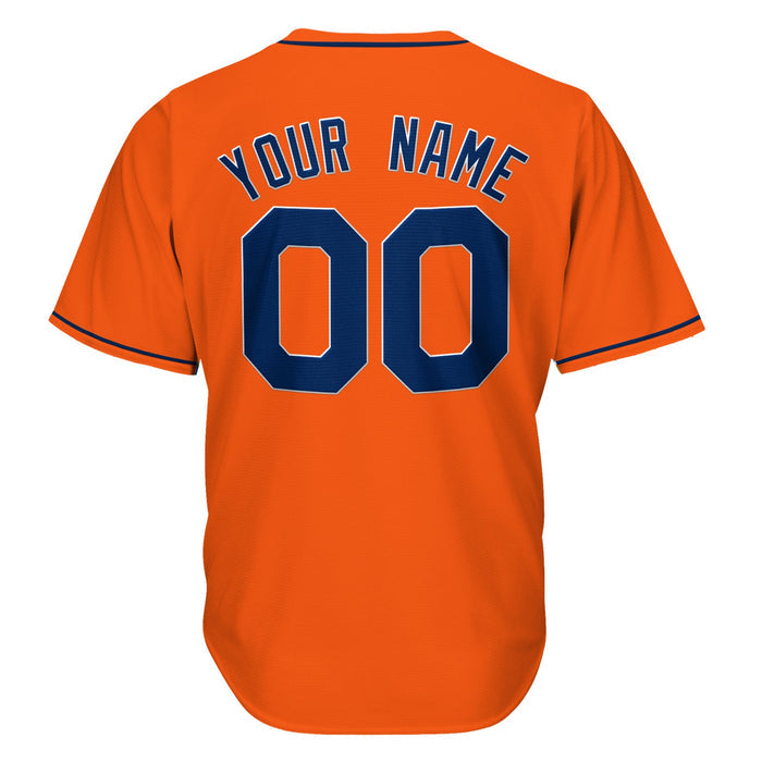 Orange-Navy Blue Custom Baseball Jersey Back
