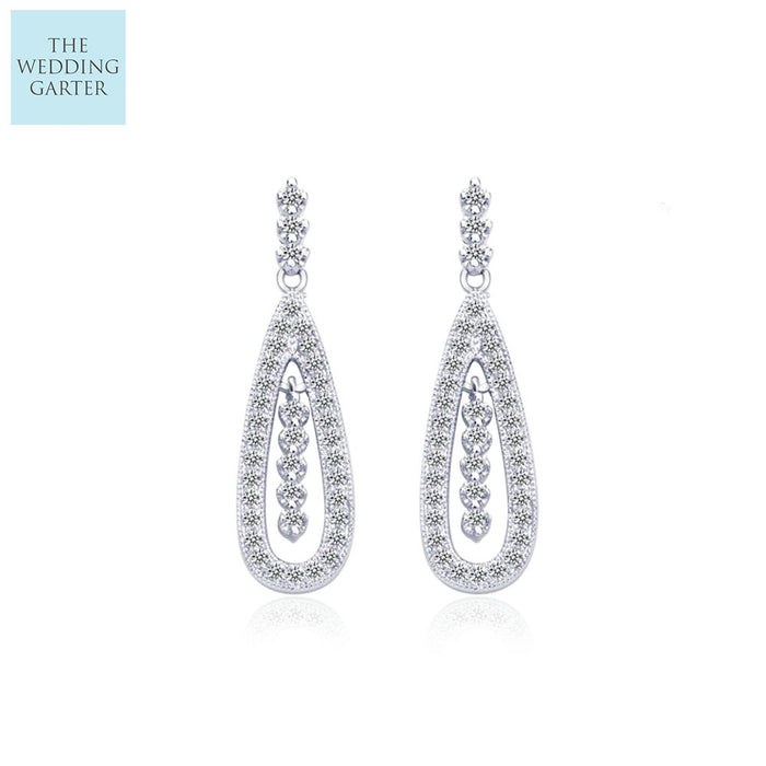 Oval Micro Paved Delicate Drop Bridal Earrings Online - The Wedding Garter