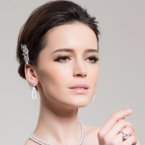 Oval Micro Paved Delicate Drop Bridal Earrings Online - The Wedding Garter