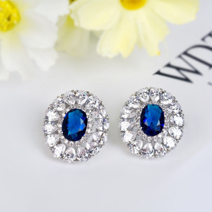 Oval Shape Cubic Zirconia Bridal Earrings - The Wedding Garter