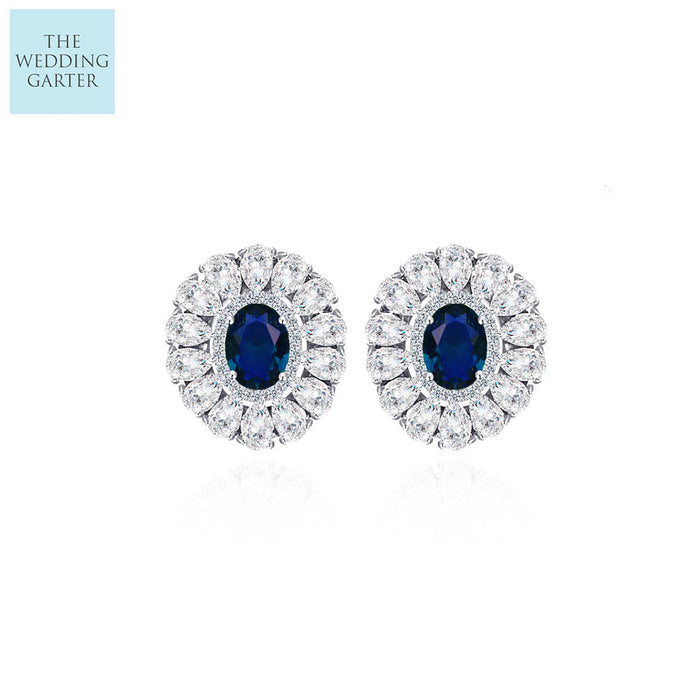 Oval Shape Cubic Zirconia Bridal Earrings - The Wedding Garter