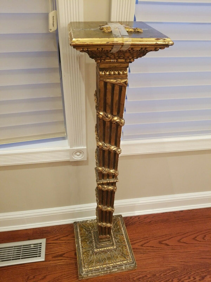 Pair of Gilded Wood Posts Columns - Diamonds Sapphires Rubies Emeralds