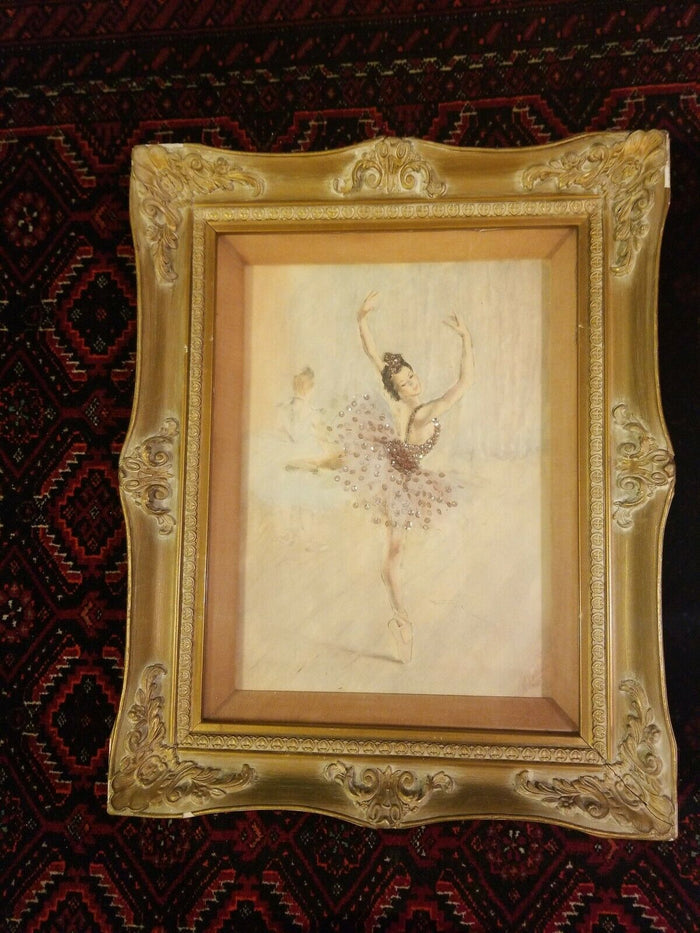 Pair of Pal Fried Framed Ballerina Paintings with mixed media - Diamonds Sapphires Rubies Emeralds