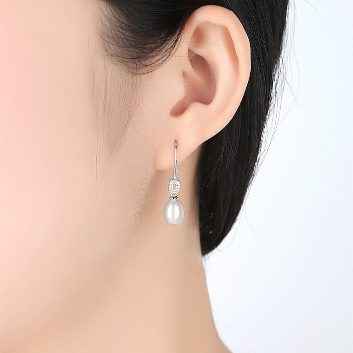 Pale Pink Freshwater Pearl & CZ Diamond Sterling Silver Earrings - The Wedding Garter